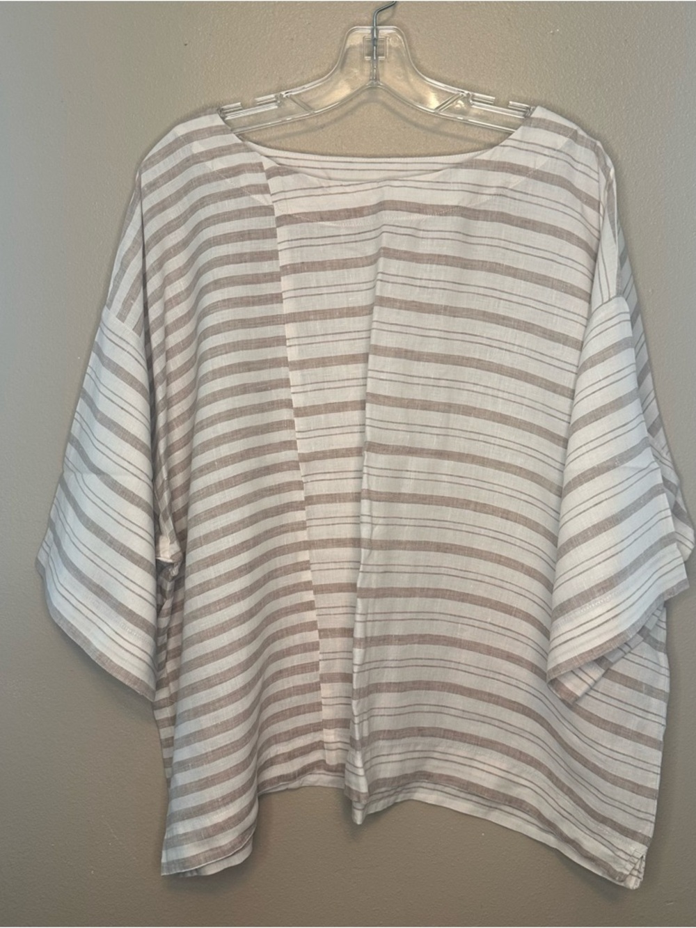 Pure Jill Linen Lightweight Striped Oversized Top in Cream & Tan